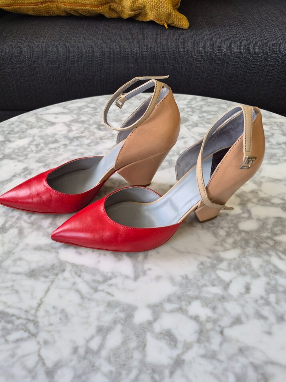 Pennyblack Red & Nude Pointed Toe Ankle Strap Heels Size 39
